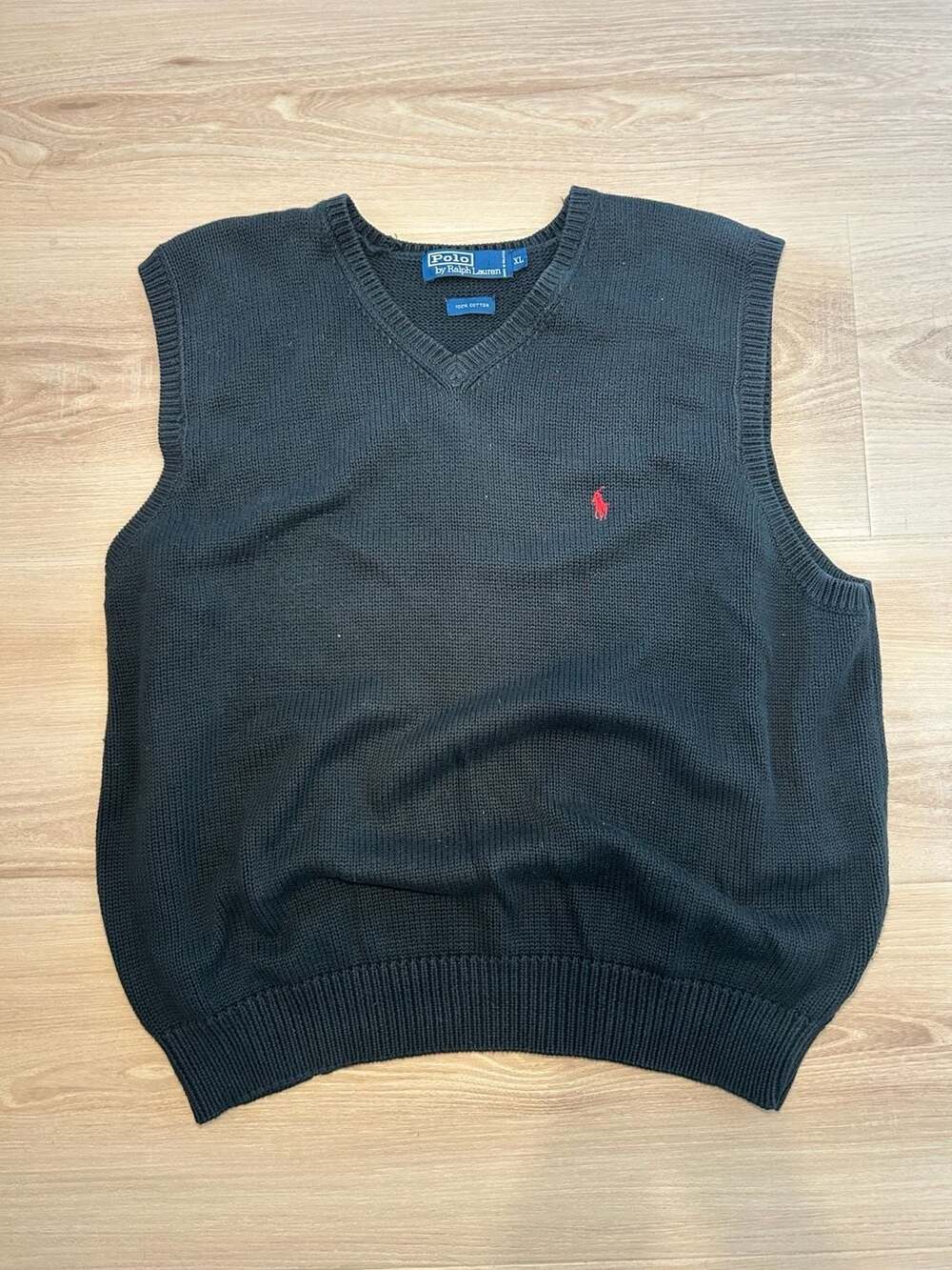 Polo Ralph Lauren Sweater Vest Size XL Black Cotton V-Neck Red Pony